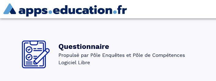 Capture d'écran du portail Apps Education montrant l'application Questionnaire